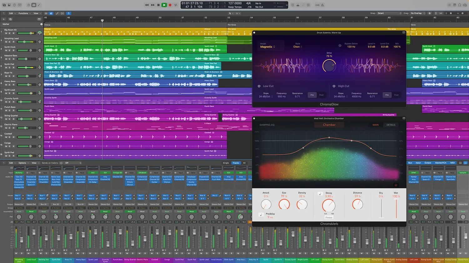 The template open in Logic Pro